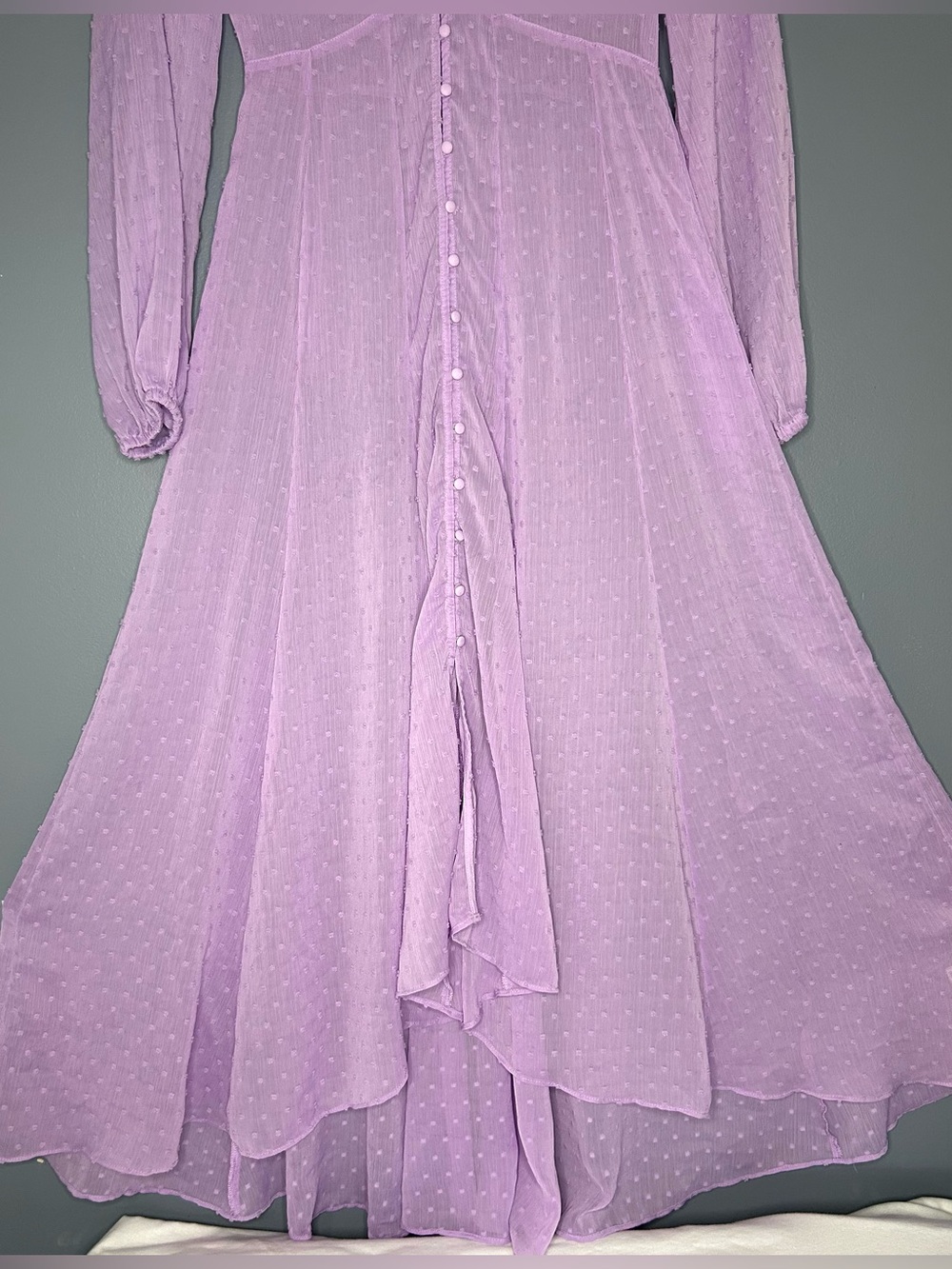 Express X Rocky Barnes Dress XS Purple Sheer Chiffon Maxi Flowy Fairy Gypsy - Picture 3 of 15